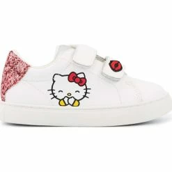 Bons baisers de Paname Baskets en cuir Mini Edith Hello Kitty Glitter Rose Couleur BLANC