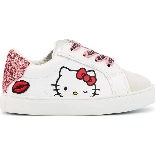Bons baisers de Paname Baskets en cuir Mini Simone Hello Kitty Glitter Rose Couleur BLANC